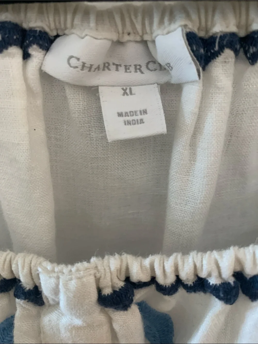 Charter Club White Peasant Blouse with Blue Floral Embroidery - Picture 2 of 7